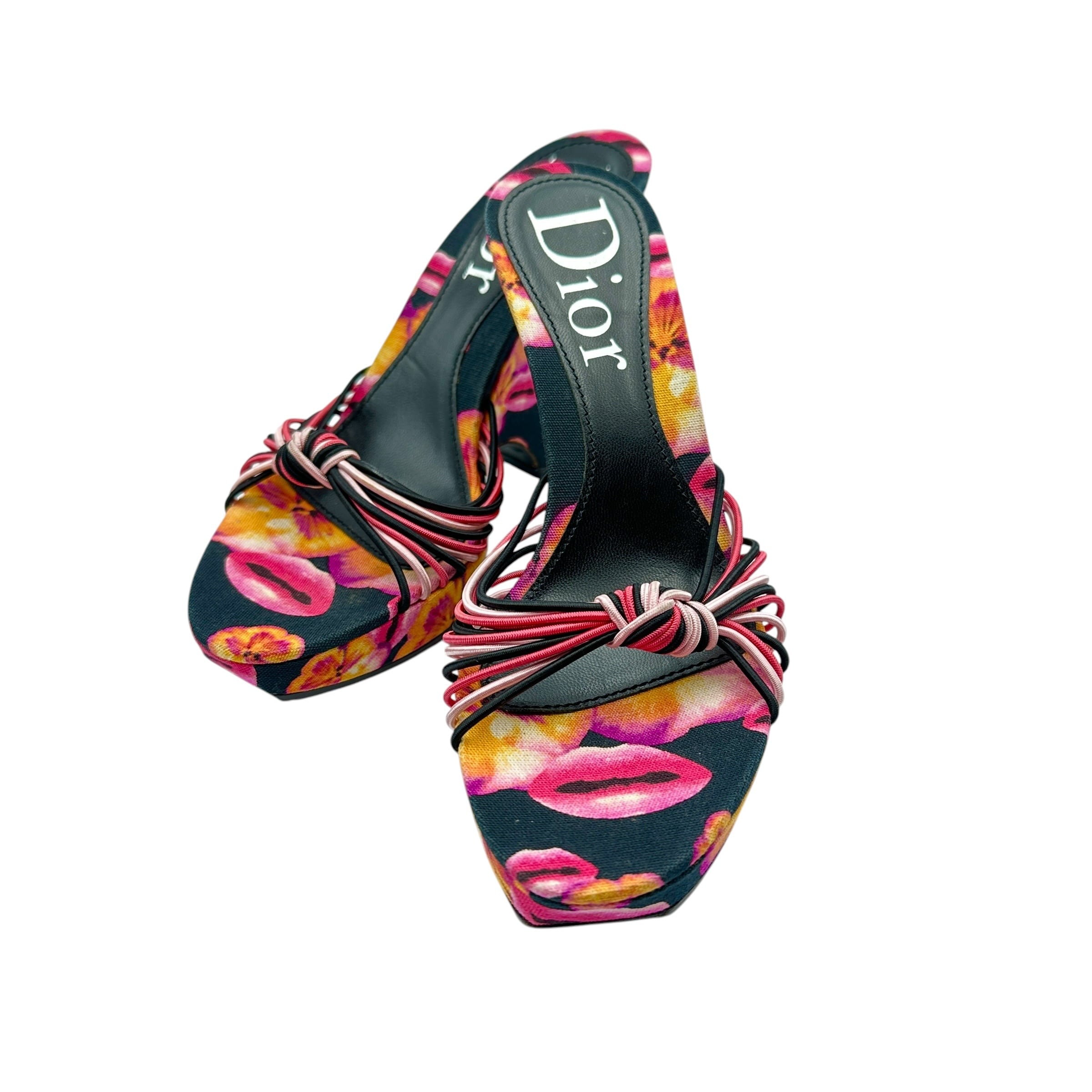 Christian Dior ディオール ミュール ウェッジソール サンダル リップ&フラワー柄 21791-202605
