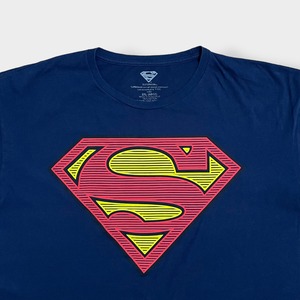 【SUPERMAN】2XL ビッグサイズ Tシャツ スーパーマン キャラt アメコミ DCコミック 映画 ヒーロー ロゴ プリント 半袖 ネイビー US古着