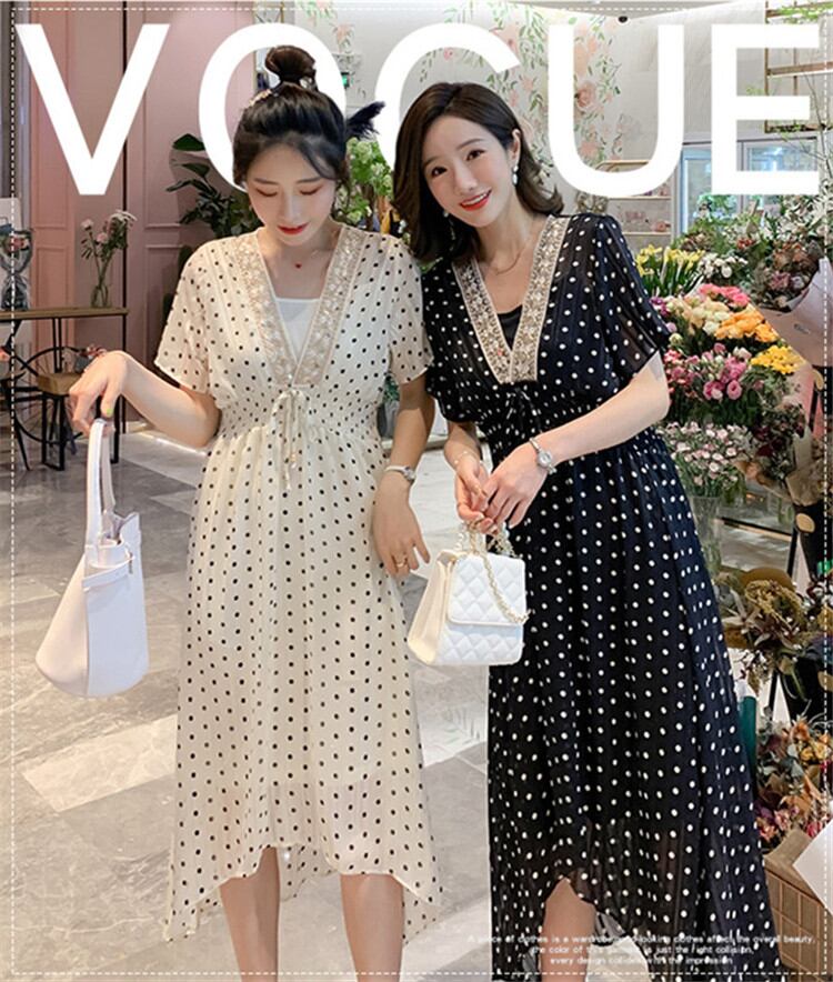 韓国ファッション/ シフォン/ドット/マタニティウェア/ワンビース/妊娠服
