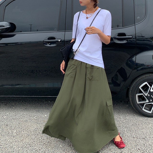 cargo pocket long flare skirt S0893