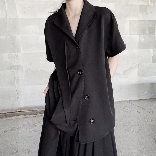 Asymmetric mesh sleeve shirt C1561