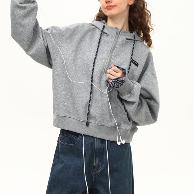 checkered point zip hoodie　チェック柄ポイントジップパーカー　J1258