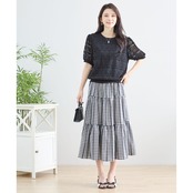 TRUBE レースライン入りギンガムチェックティアードスカート【M~L】ブラック