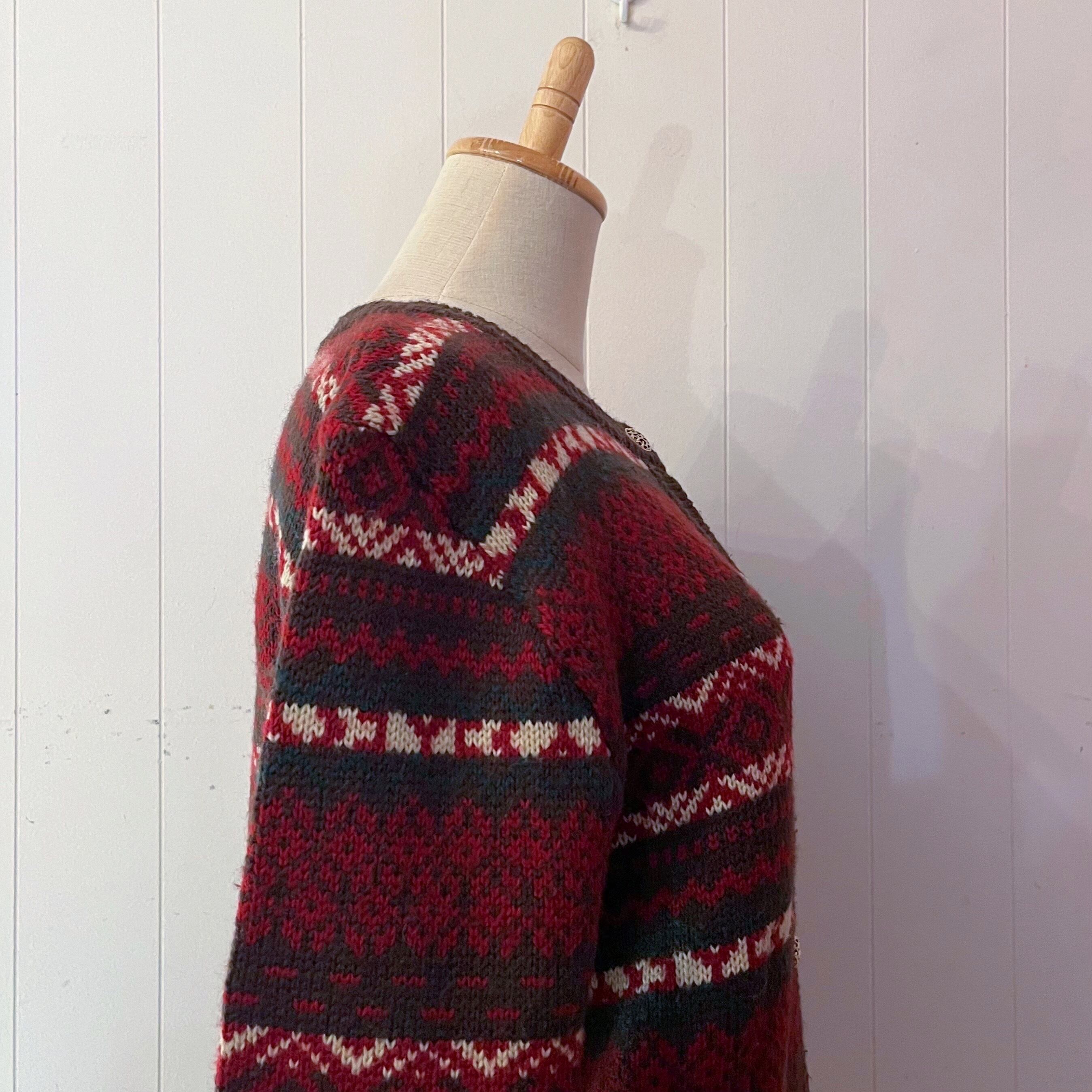 bordeaux × brown knit cardigan