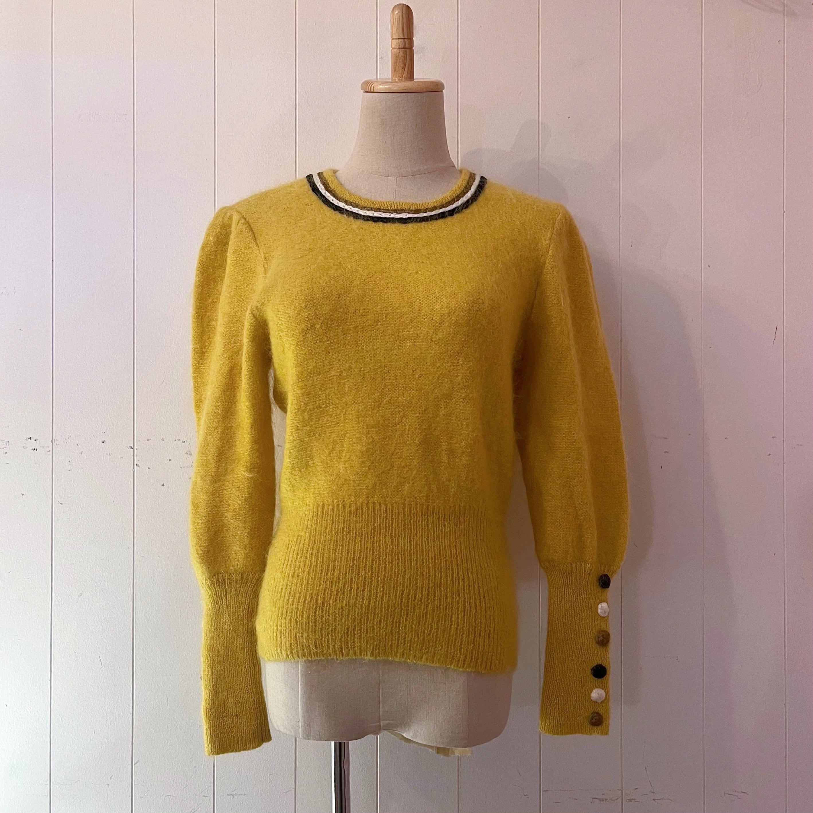 long rib button yellow mohair sweater