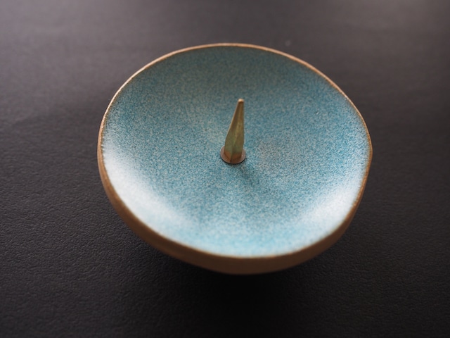 京焼（清水焼）のシンプルな燭台　青（細芯タイプ）