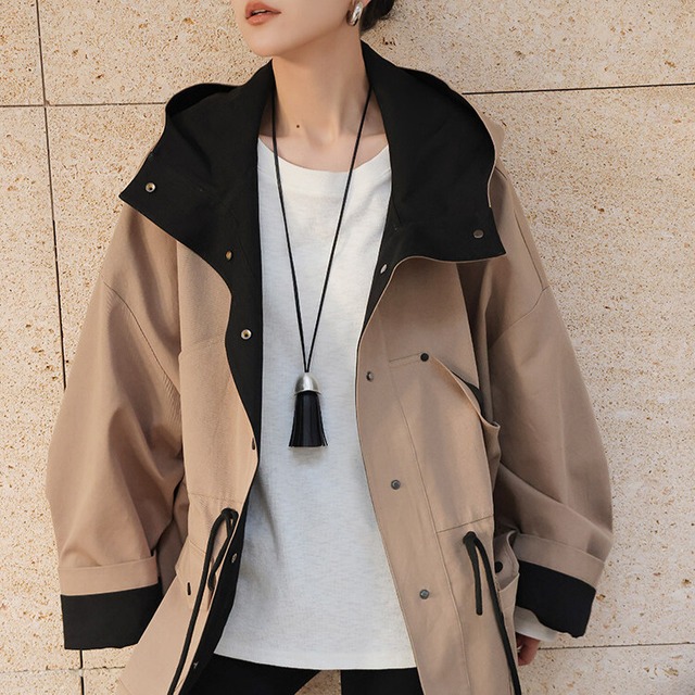 フード付き バイカラー ジャケット　1col　H10594