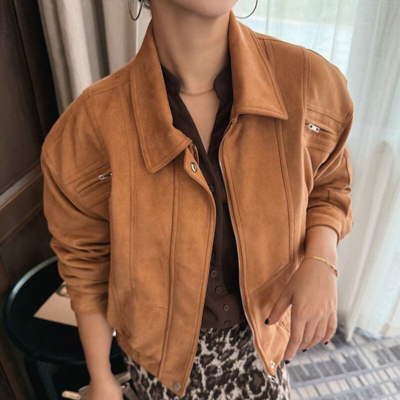 Zip-up open collar moto jacket《2colors》 00572