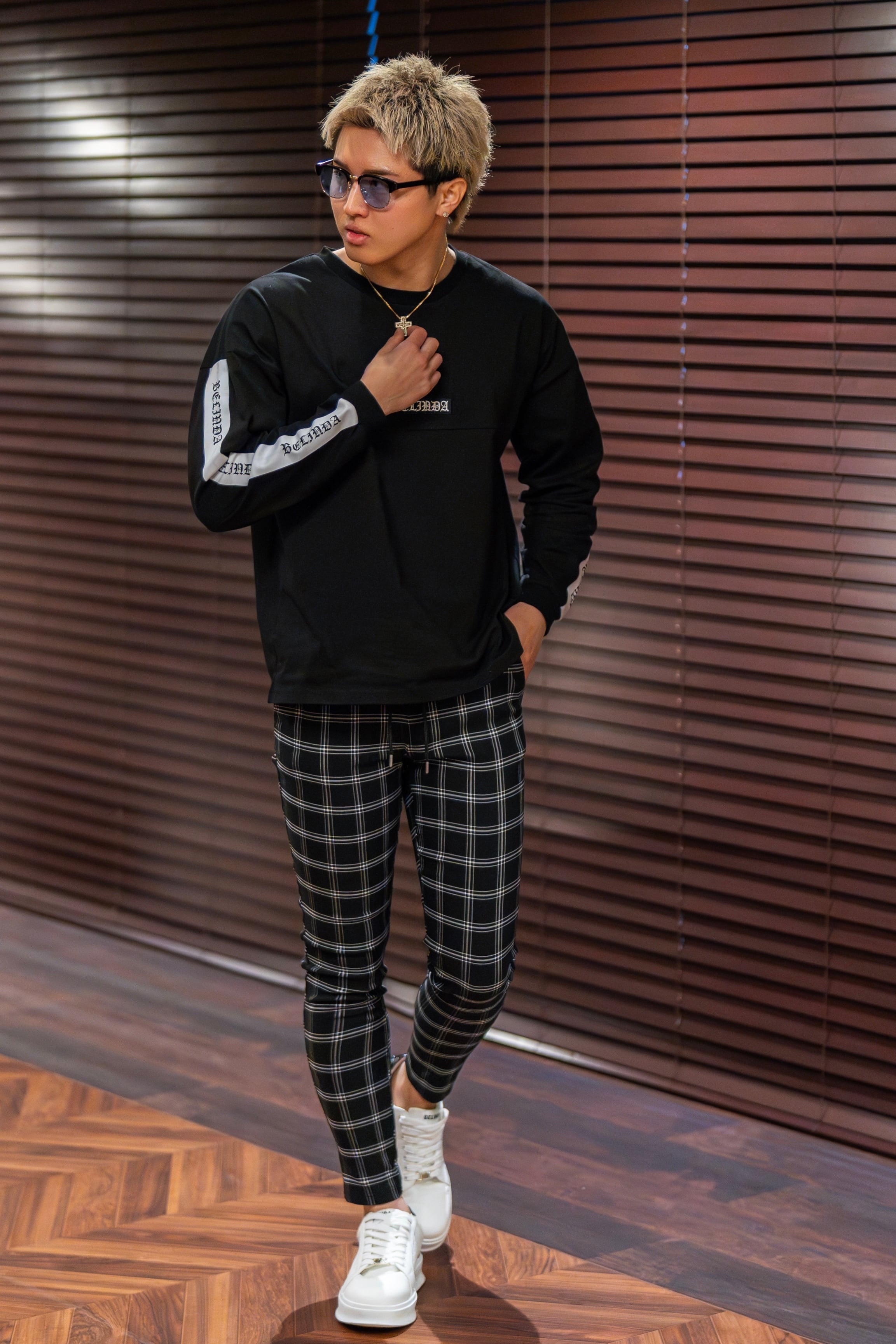 PREMIUM BLACK CHECK SLACKS【BEL24-014】 | BELINDA OFFICIAL