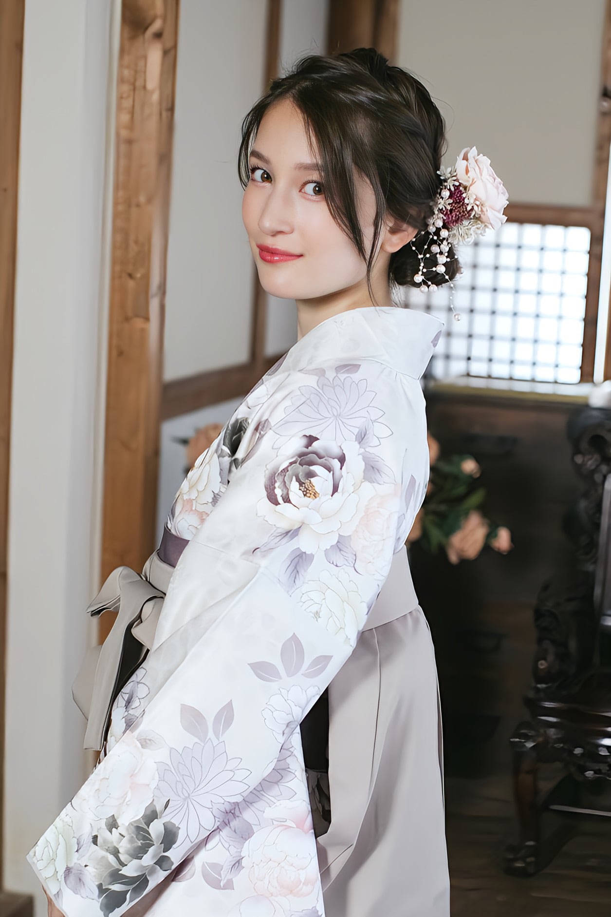 Kimono Sienne 卒業式袴3点セット ライトベージュ 袴 二尺袖着物 袴