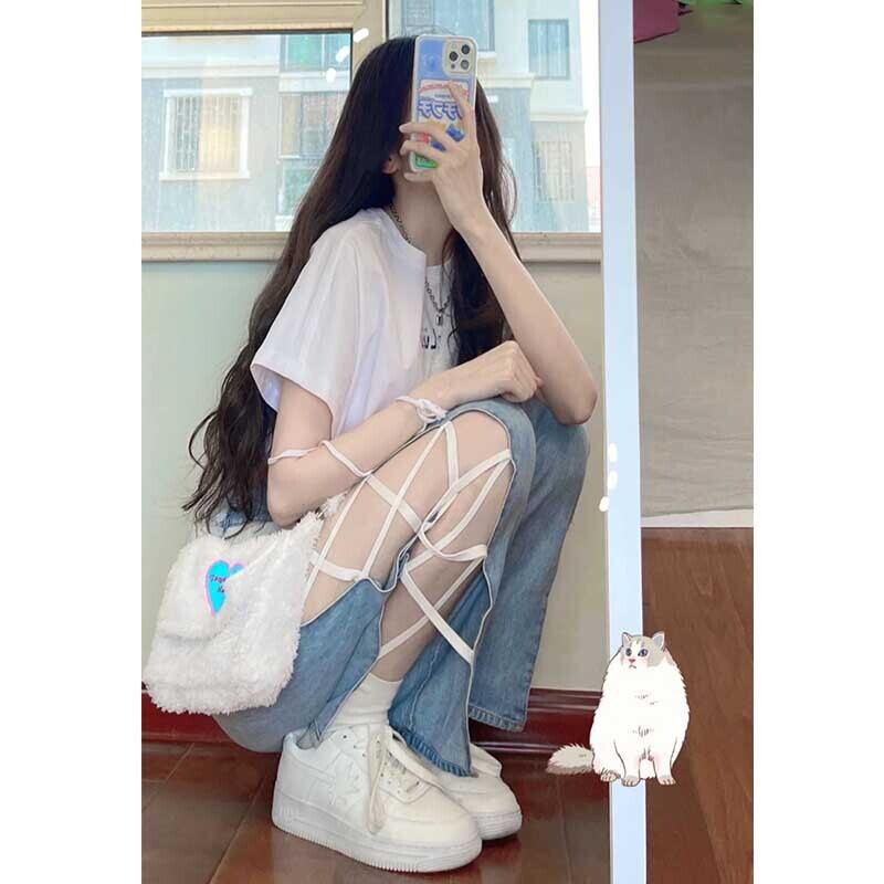 サマー薄手パンツ ハイウェストウェストジーンズ ルーズ 夏物 萌量不足34062710138