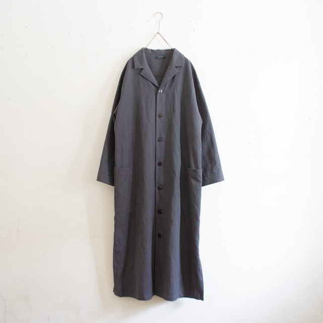 open collar dress coat／cotton linen 〈charcoal〉