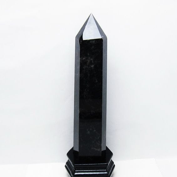 2.2Kg モリオン 黒水晶 六角柱 台座付属 一点物 162-426