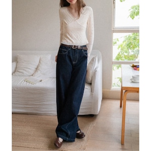 v-neck lace long sleeve cut and sew J00269