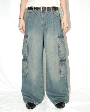 Vintage buggy flare faded cargo denim pants