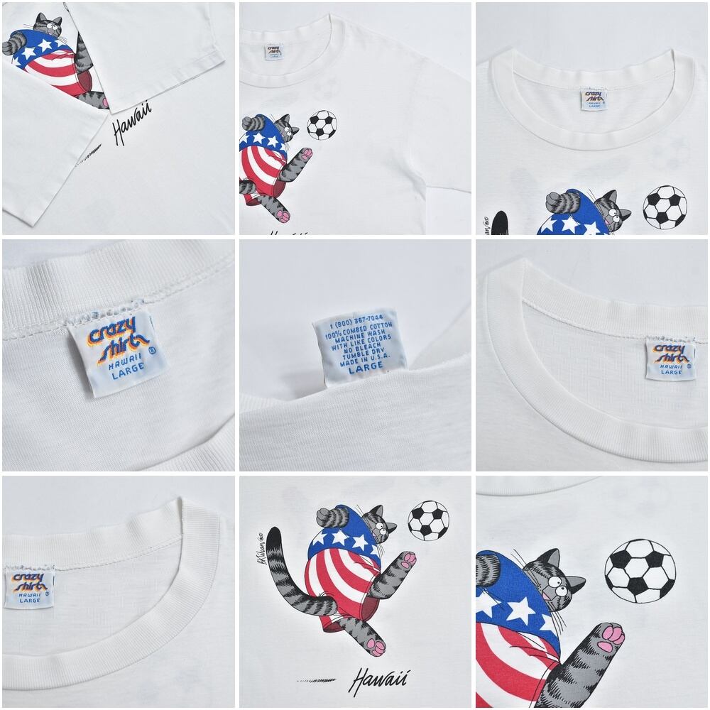 珍品！J.CREW(USA)ビンテージ総柄クレイジーシャツ 90s USA製 crazy shirts クレイジーシャツ クリバンキャット サッカー