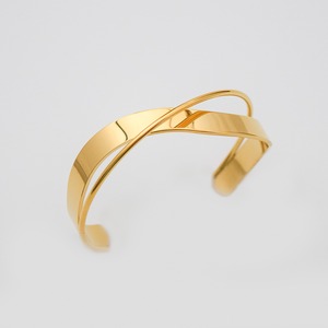 ウェーブダブルクロスラインステンレスバングルGD