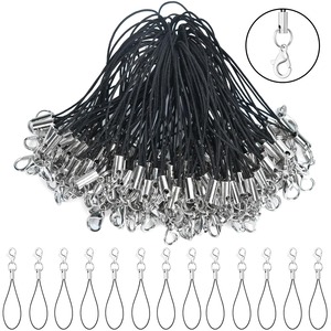 【人気】100本セット ストラップ カニカン フック付き ストラップ パーツ 黒い 手つくり 自作 DIY金具 USBメモリ スマホ キーホルダー用 落下防止 紛失防止