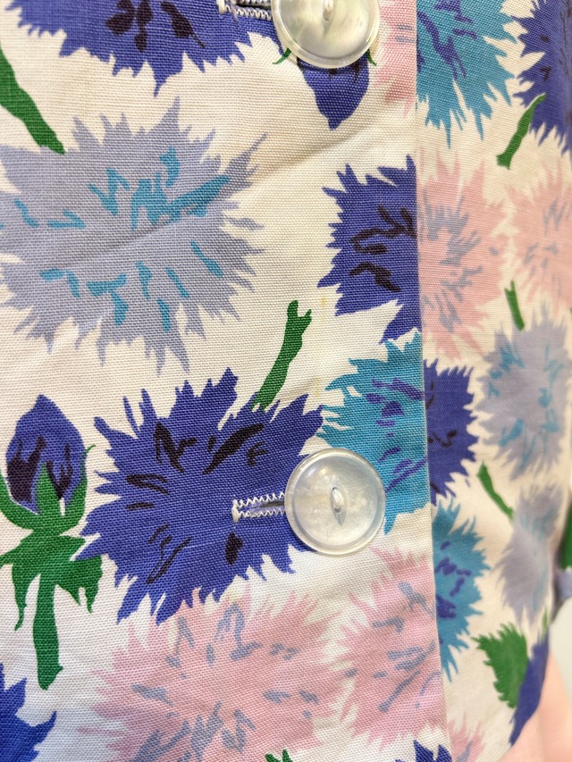 50's60's blue flower blouse jacket