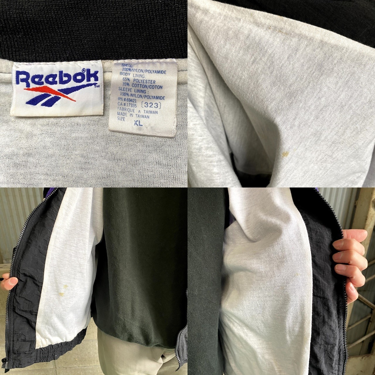 90年代 Reebok リーボック ロゴ刺繍 ナイロンジャケット メンズXL 古着 