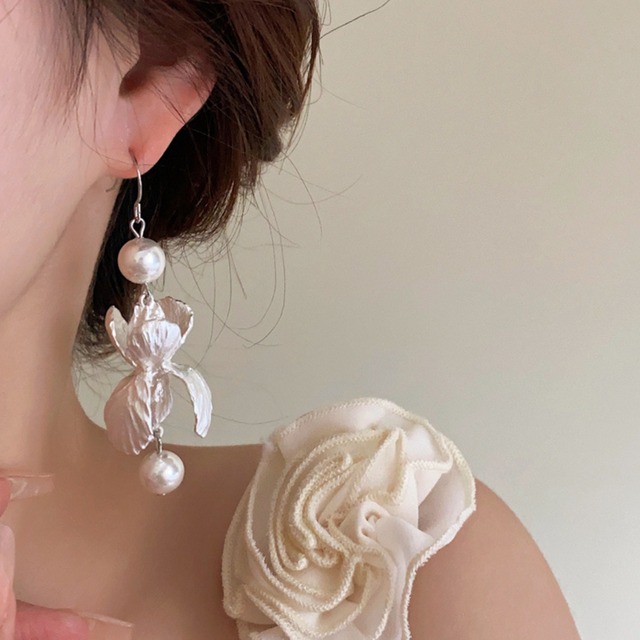 フラワー パール ロング フックピアス