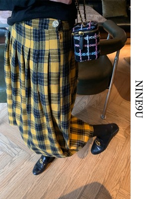 checked wool retro rong-skirt【NINE5474】