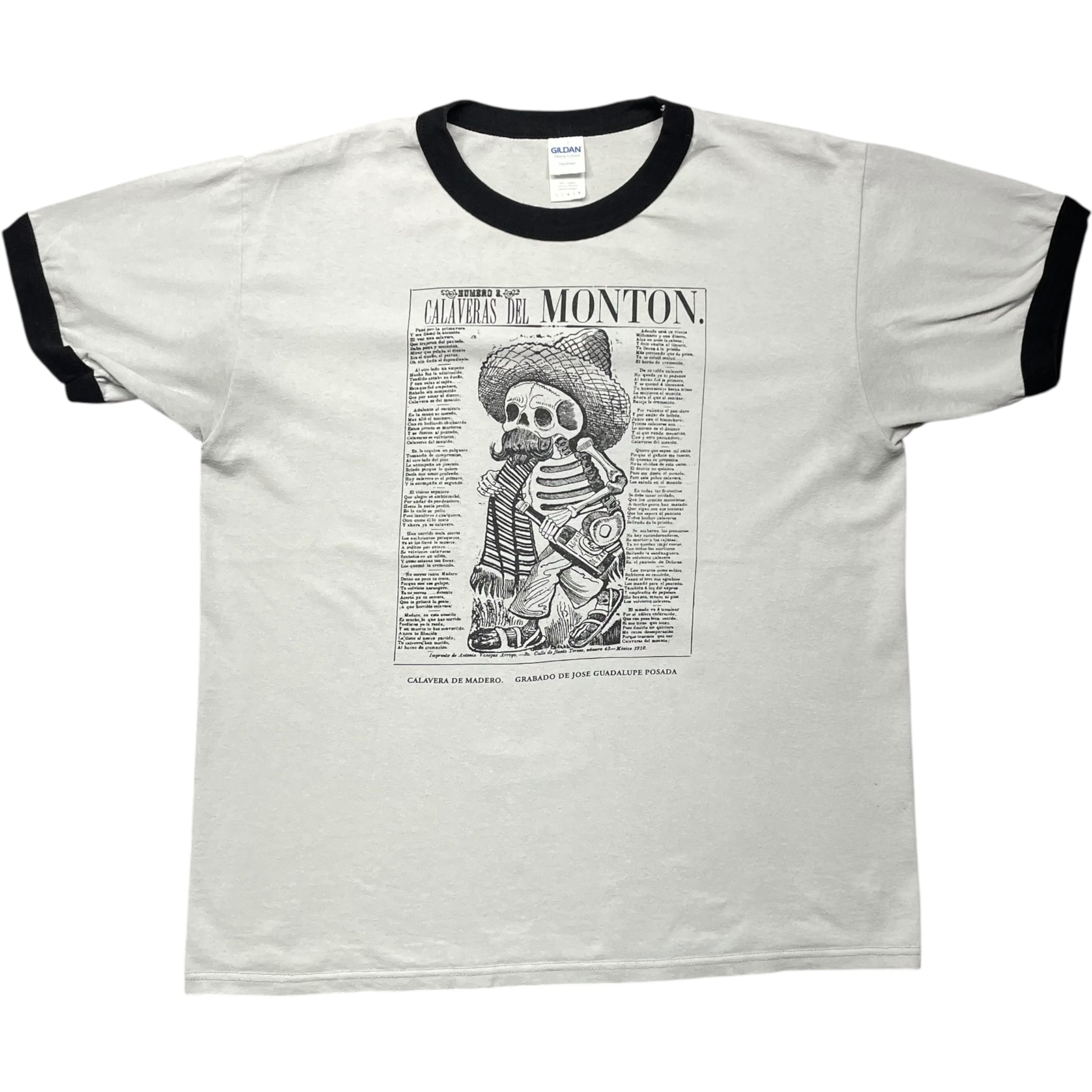 《L》GILDAN ギルダン リンガーTシャツ ホセ・グアダルーペ・ポサダ アートワーク カラベラス・デル・モントン フロントプリント no.8394