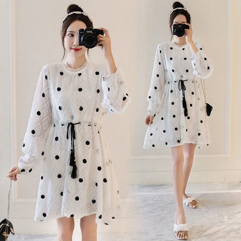 【新作】【送料無料】 1216＃マタニティ服春秋長袖ドット印刷ゆったりとしたスタイリッシュなドレス妊婦妊娠中の服 ロング スプリング 春物 オータム 秋物 AL expec339592309951