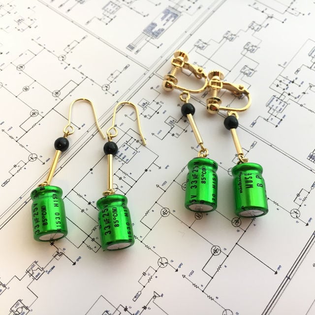 コンデンサゆらゆらピアス・イヤリング-green- | すいラボ