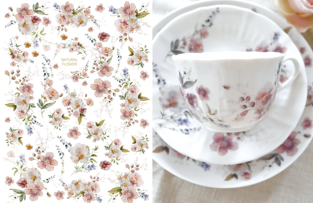 水彩ナチュラルフラワー A4サイズ (ポーセリンアート用転写紙)