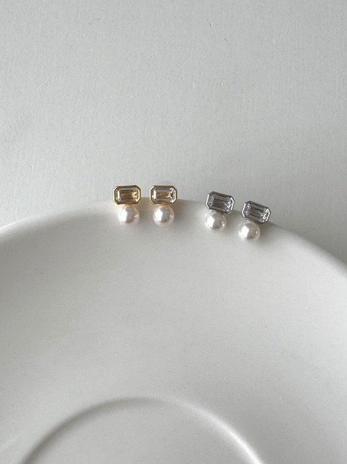 (即納) Fil. / Baguette pearl stud pierce | 2color