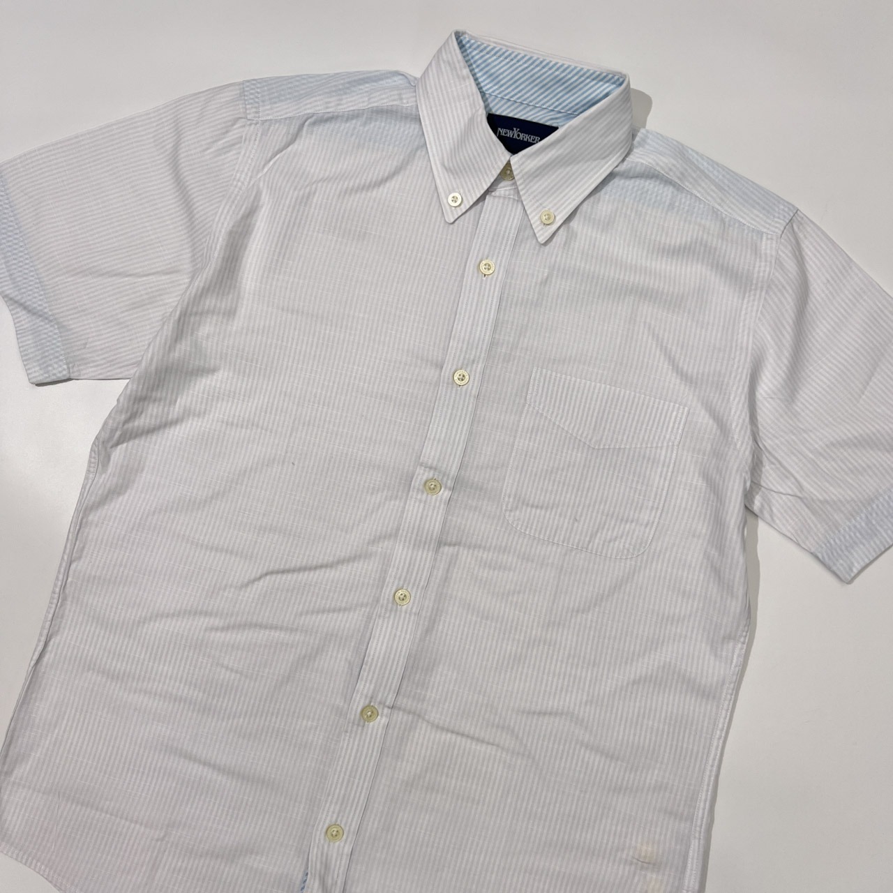 NEWYORKER ニューヨーカー ストライプ ボタンダウン 半袖シャツ M/ホワイト ライトパープル