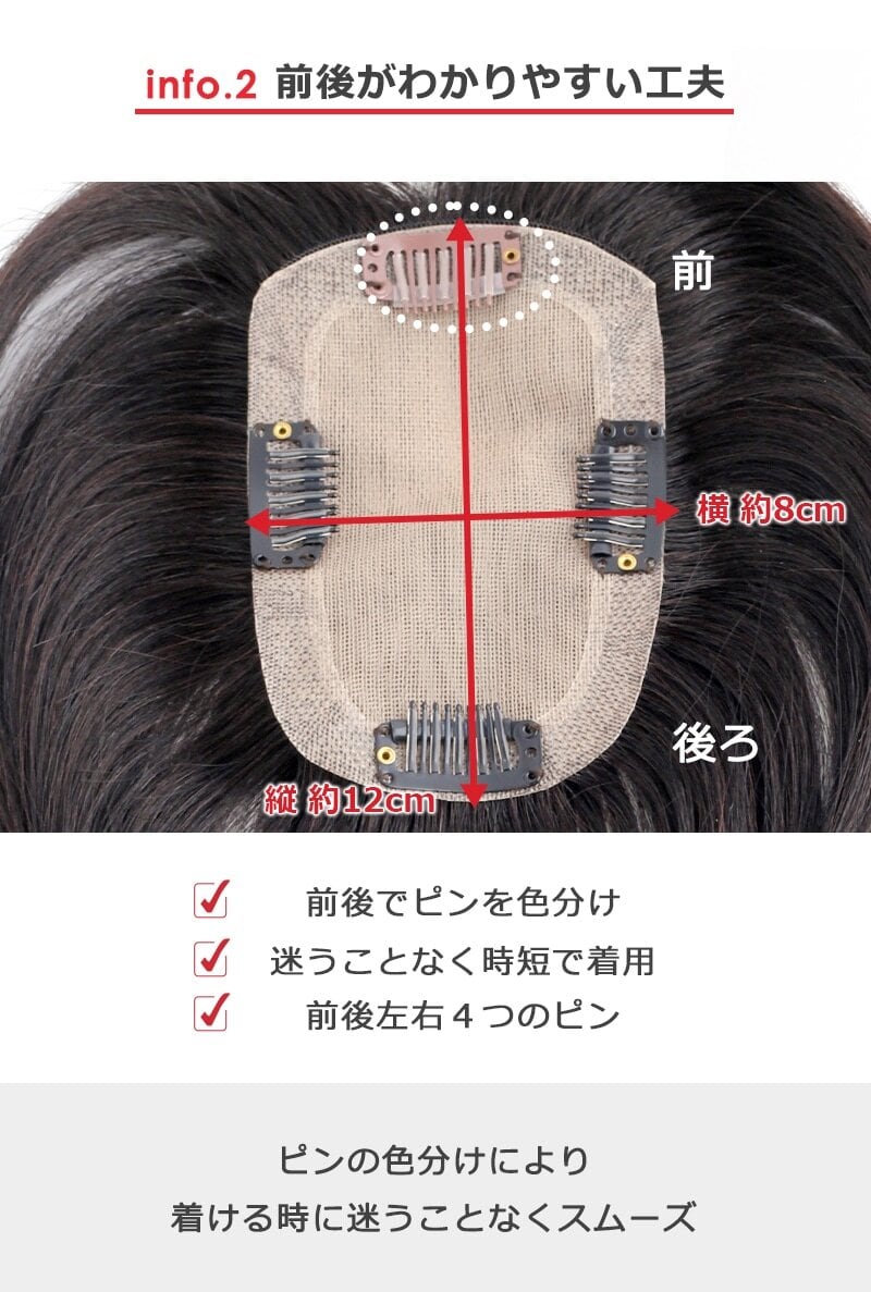 私元気！レミーヘアー30cm◎柔らかフィット通気性部分ウィッグ◎8×12cm