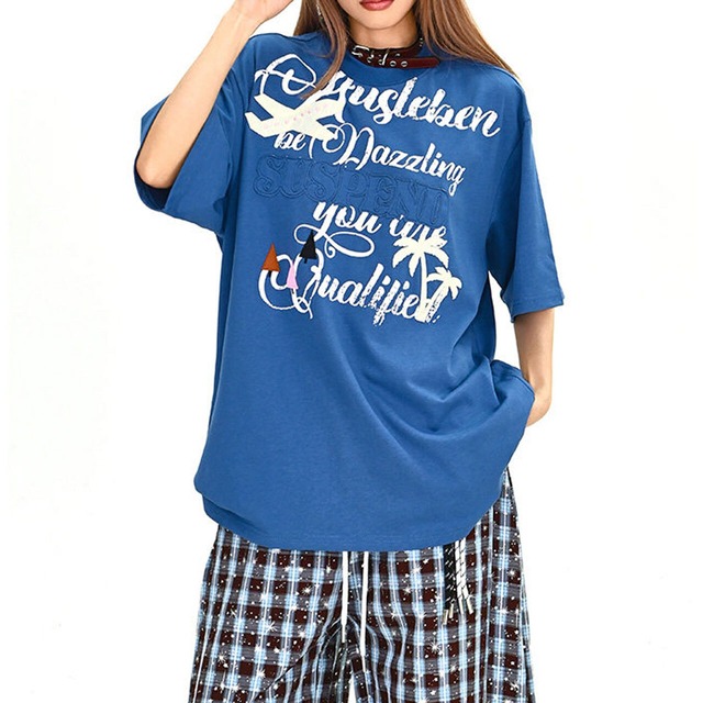 パッチワークレタリングカレッジライクワイドＴシャツ 2col   R01893