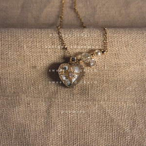 ハンドメイド ヴィンテージハート グレーパール ネックレスorブレスレット