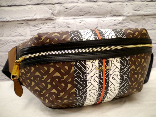 2021AW極美品★BURBERRY バーバリー TB MONOGRAM STRIPE モノグラム ストライプ ボディバッグ バム バッグ★ 使い回しに便利な定番モデル