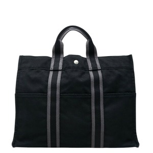 エルメス フールトゥ MM トートバッグ ハンドバッグ ブラック グレー キャンバス レディース HERMES 【中古】