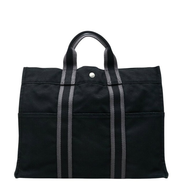 エルメス フールトゥ MM トートバッグ ハンドバッグ ブラック グレー キャンバス レディース HERMES 【中古】