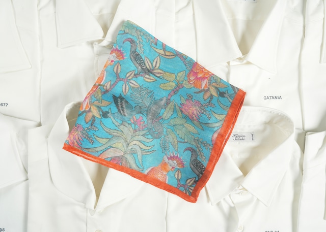 Cotton Linen Pocket square　"Amazonian Royal Flycatcher1”　C3090-23　C3091-23　C3092-23