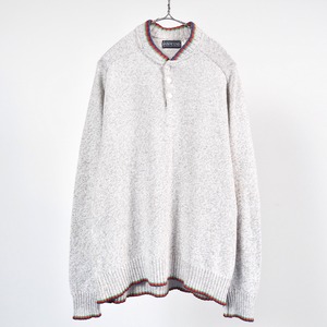 LANDS'END Henry-neck cotton knit sweater L /80's ランズエンド コットン ニットセーター