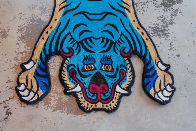 Tibetan Tiger Rug 《Mサイズ•シルク•オリジナル•ブルーバージョン027》チベタンタイガーラグ