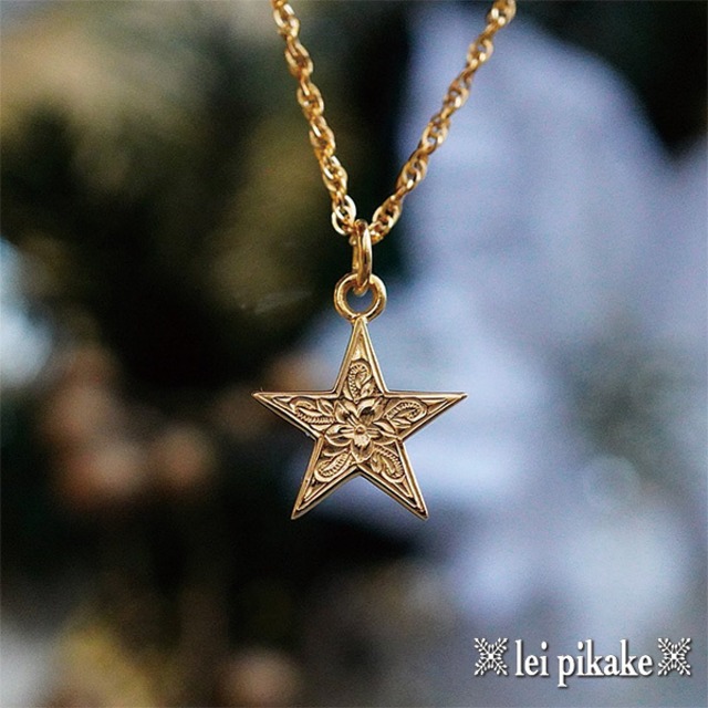 スター ペンダント サージカルステンレス イエローカラー ハワイアンジュエリー ネックレス  星 チェーン レディース メンズ プレゼント ギフト 誕生日 友達 彼氏 彼女 ネックレスチェーン lei-ghss80p-gd