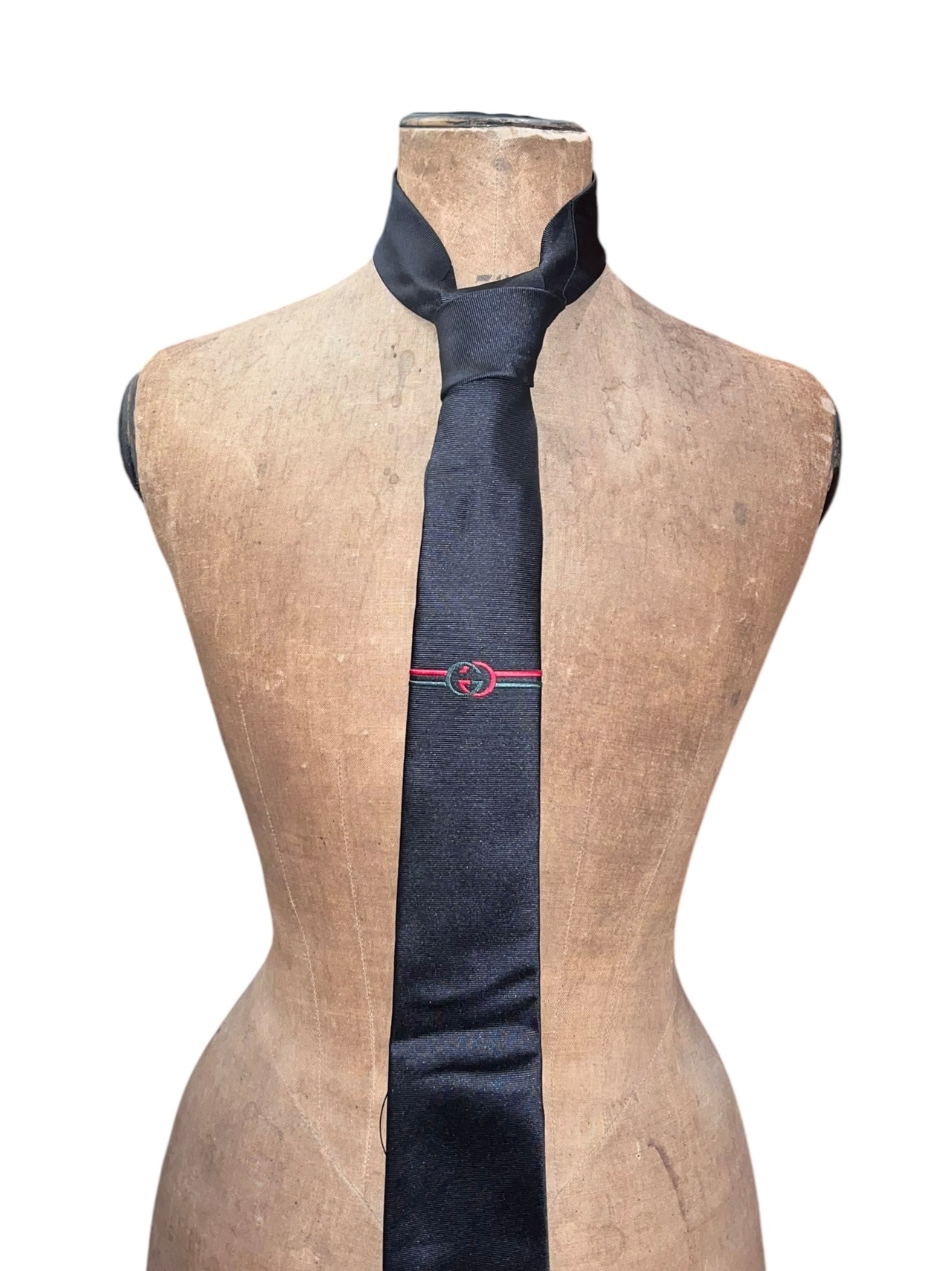 GUCCI black color silk narrow tie