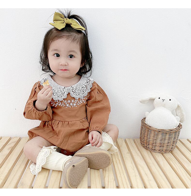 スプリング格子柄ロンパース オールインワン Flowerデザイン 刺繍トライアングル ロング 春物 フラワーデザイン 超面白いベビーショップ96763926992