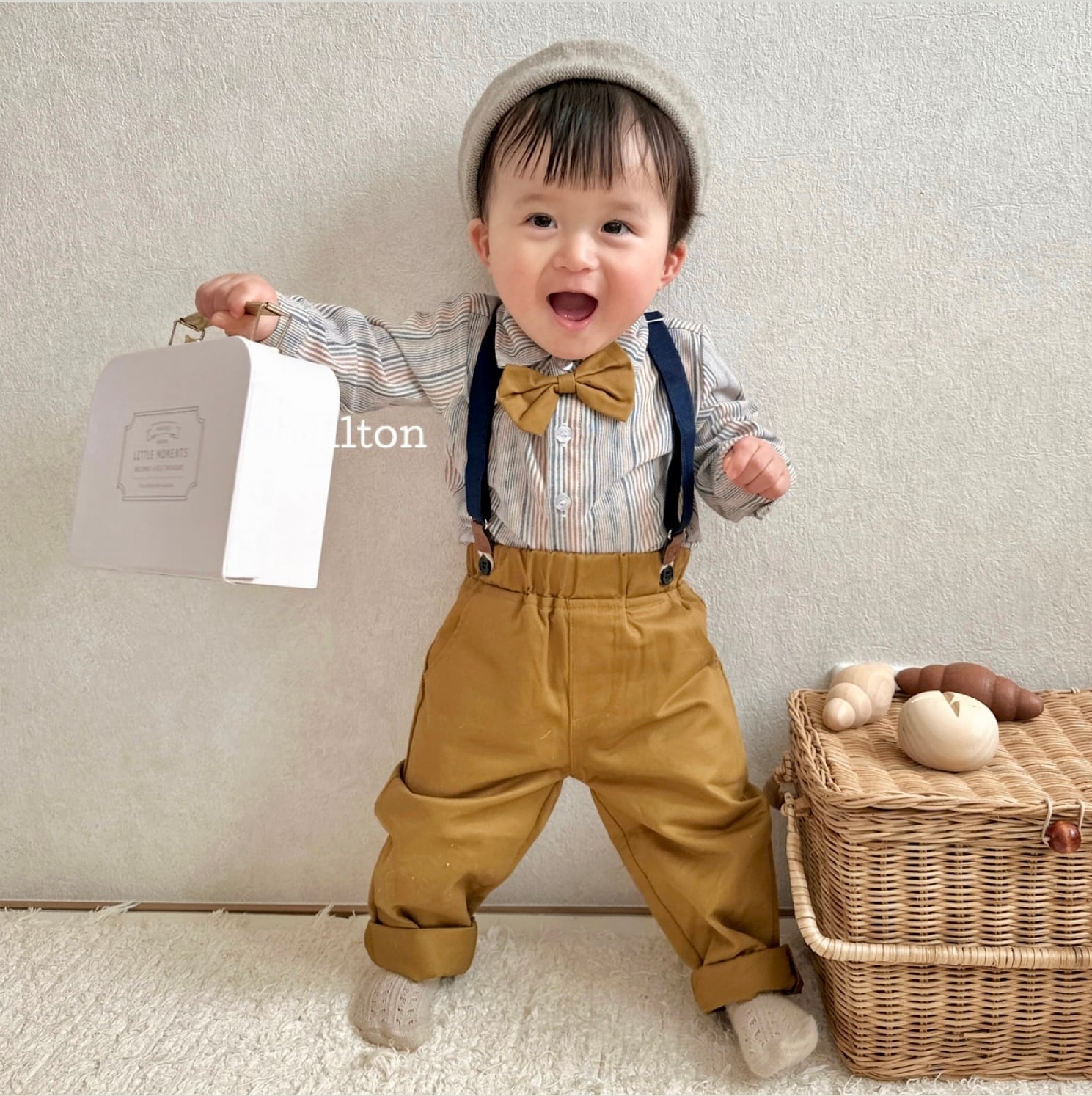 キャメルストライプスーツ】70 80 90 100 110 120 cm 男の子 スーツ