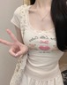 3色/レースネックドットプリントTシャツ ・78621