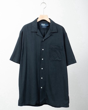 "Polo by Ralph Lauren" open collar silk x cotton short sleeve shirt / MODEL:CALDWELL / COLOR:BLACK