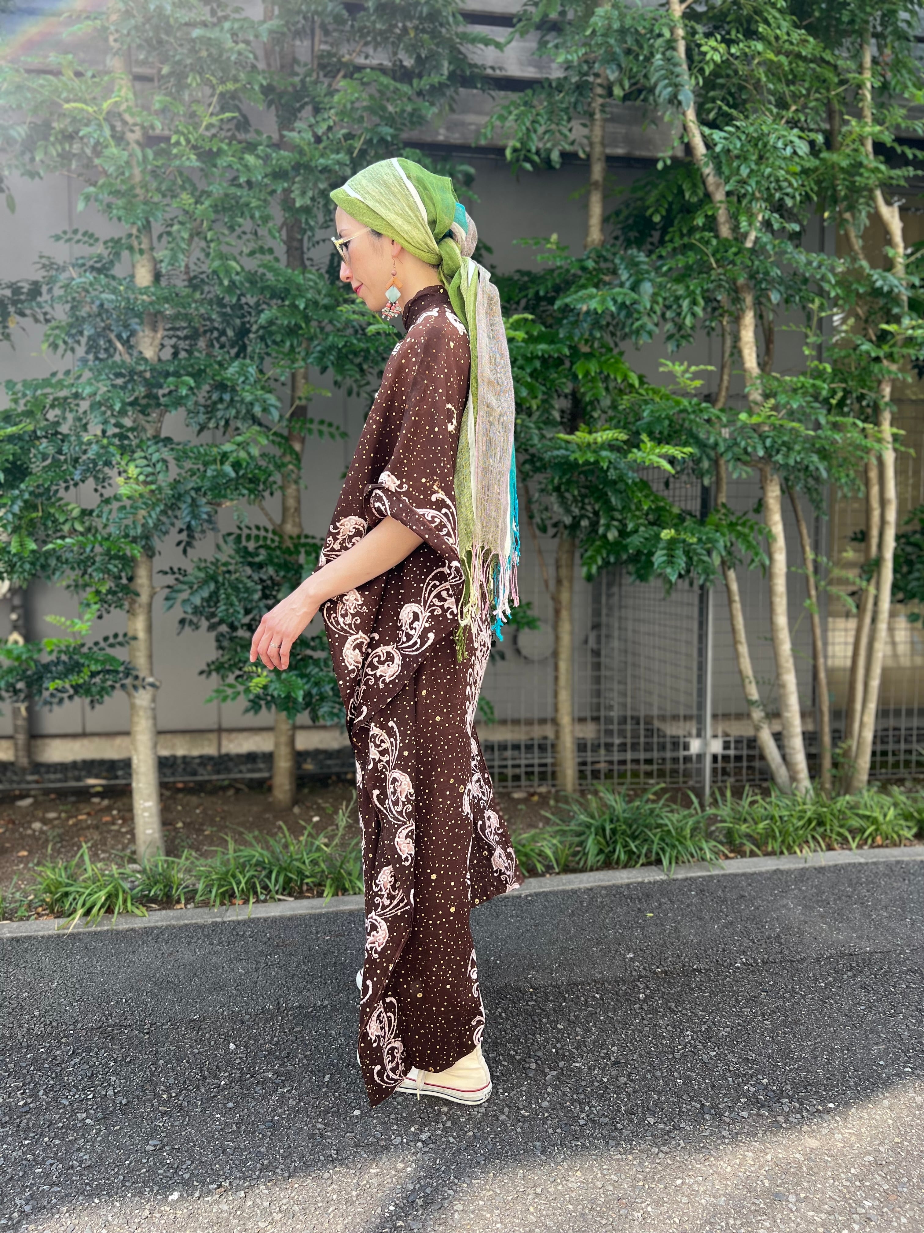 70s THAILAND × Chinese bottans × brown cotton dress ( ヴィンテージ  