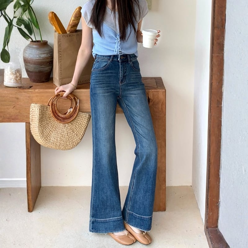 フリンジヘム ハイライズ ブーツカット デニムパンツ 204601