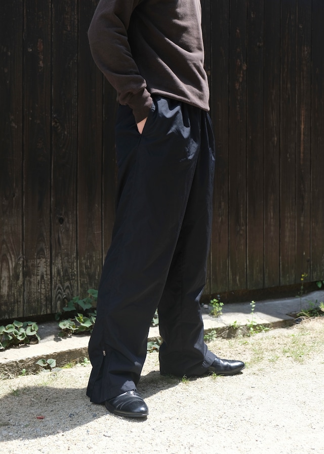 zip up hem wide nylon trousers